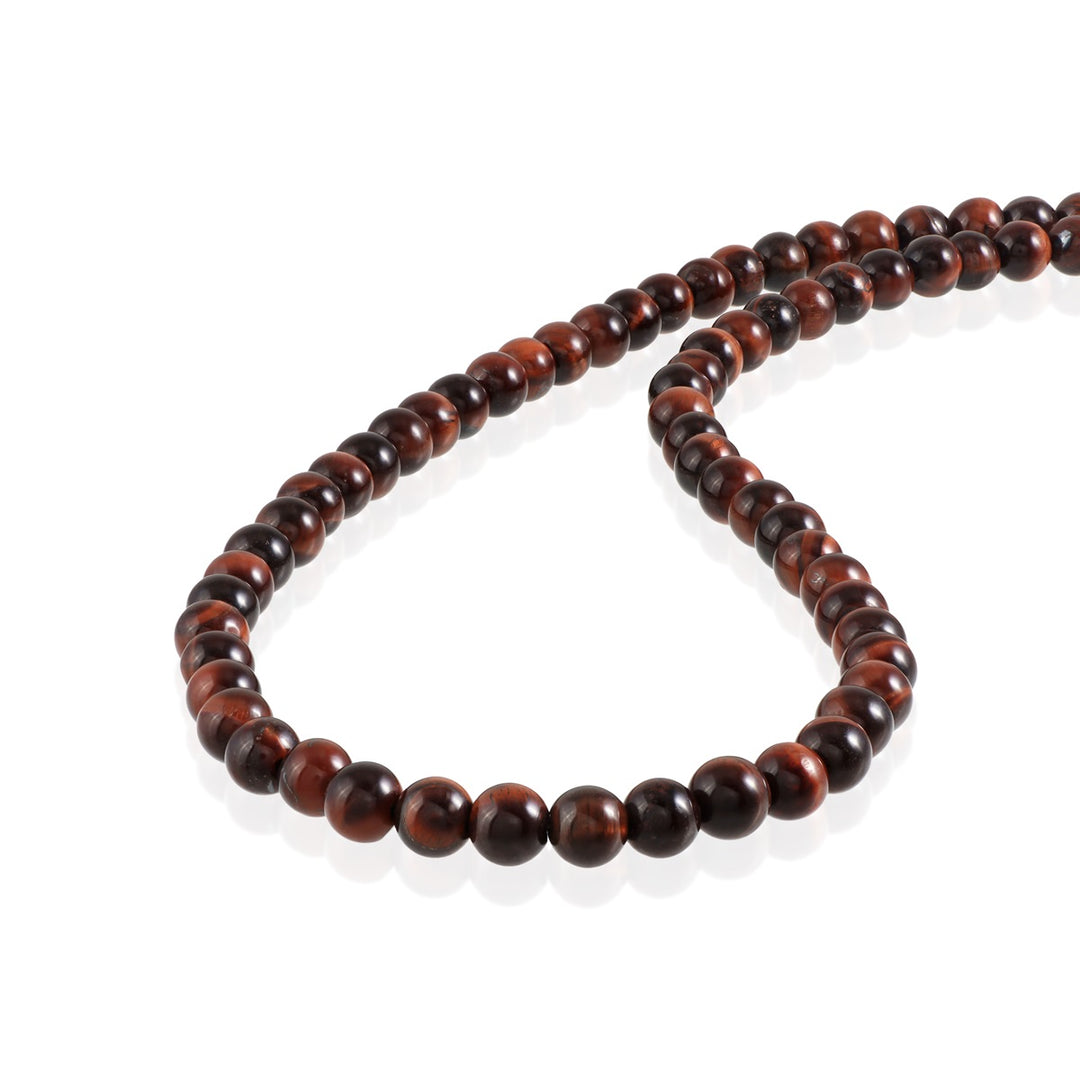 Red Tiger's Eye Beads Silver Necklace: Strength and Style