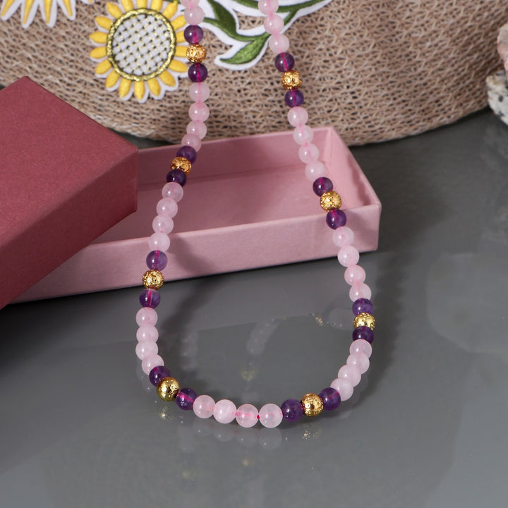 Amethyst, Rose Quartz, and Lava Stretchable Necklace