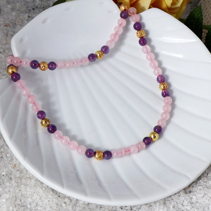 Amethyst, Rose Quartz, and Lava Stretchable Necklace