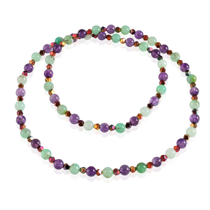 Amethyst, Chrysoprase, and Hematite Stretchable Necklace