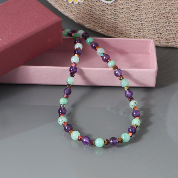 Amethyst, Chrysoprase, and Hematite Stretchable Necklace