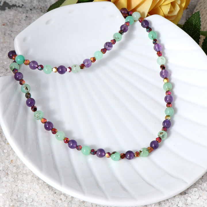 Amethyst, Chrysoprase, and Hematite Stretchable Necklace