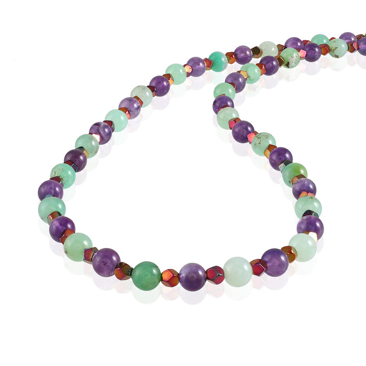 Amethyst, Chrysoprase, and Hematite Stretchable Necklace