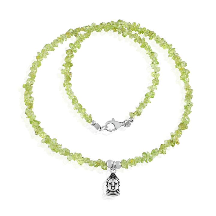 Peridot Buddha Charm Silver Necklace