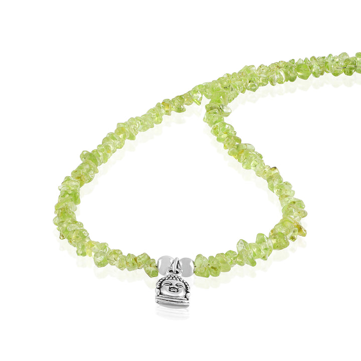 Peridot Buddha Charm Silver Necklace