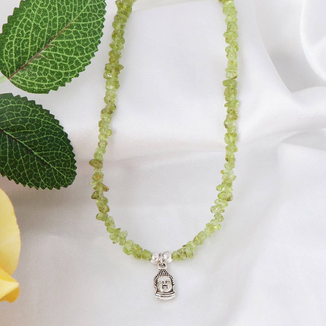 Peridot Buddha Charm Silver Necklace