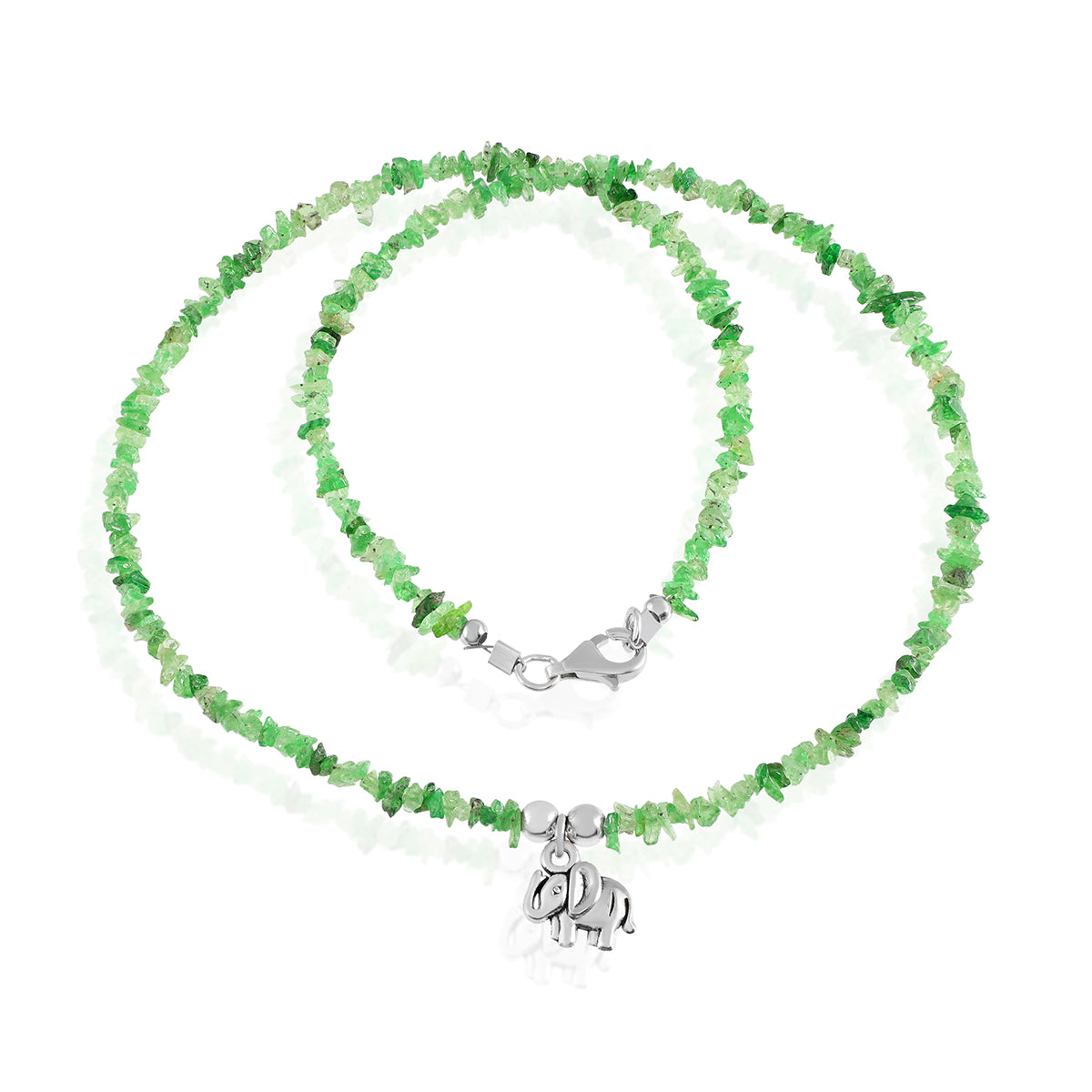 Tsavorite Elephant Charm Silver Necklace