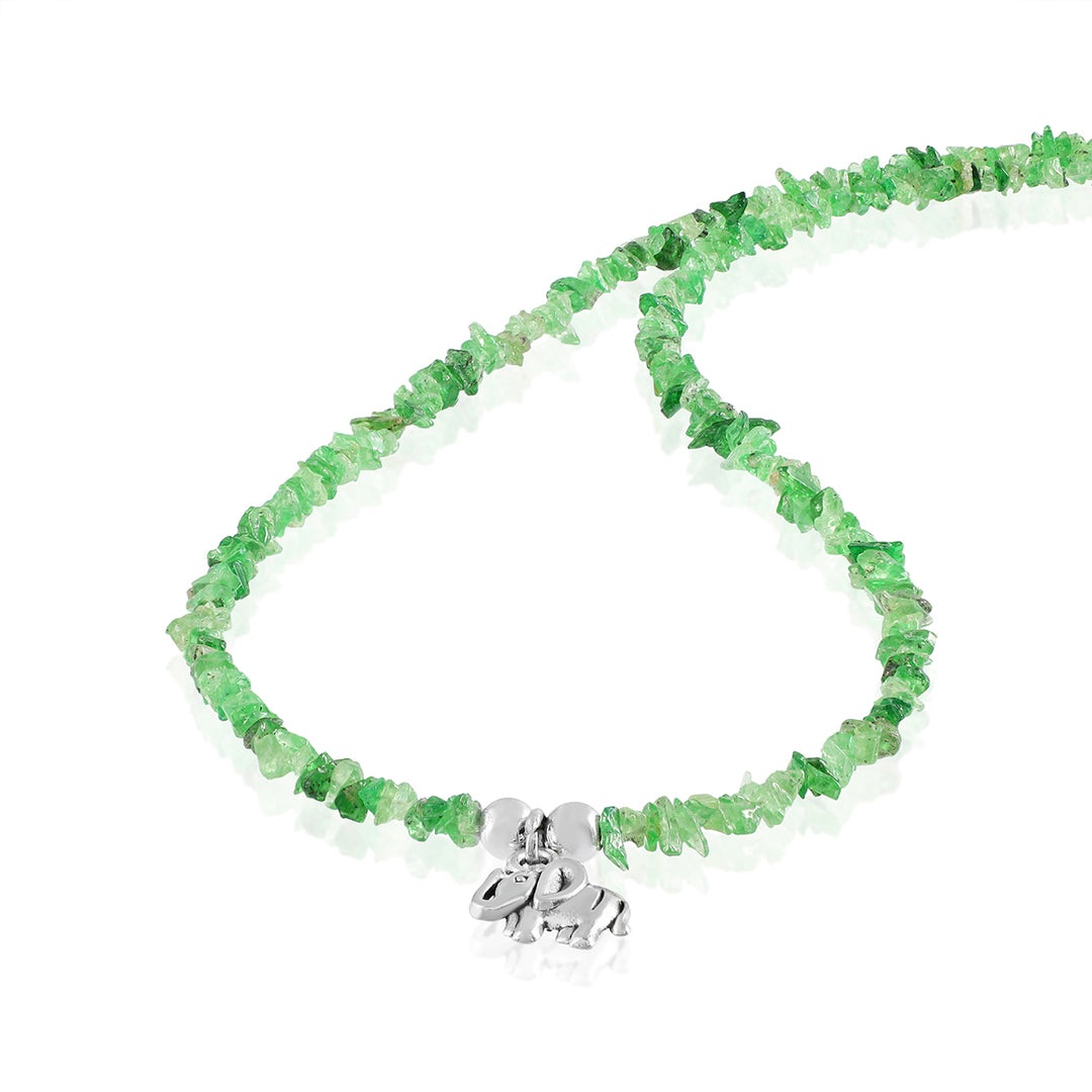 Tsavorite Elephant Charm Silver Necklace