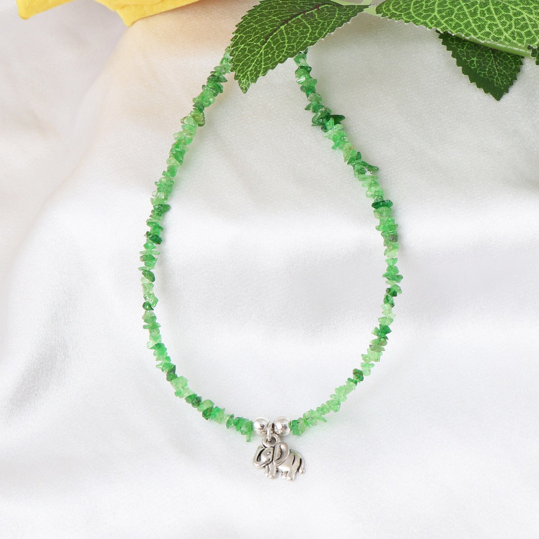 Tsavorite Elephant Charm Silver Necklace