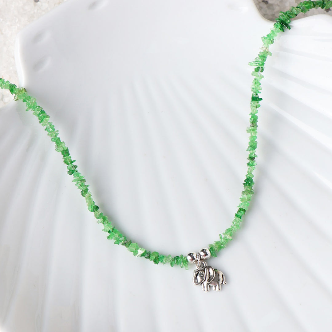 Tsavorite Elephant Charm Silver Necklace