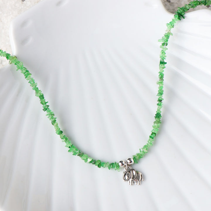 Tsavorite Elephant Charm Silver Necklace