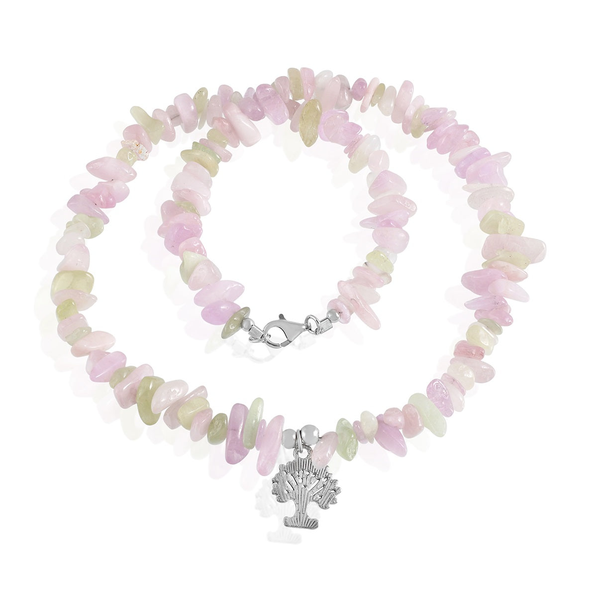 Kunzite Tree of Life Charm Silver Necklace