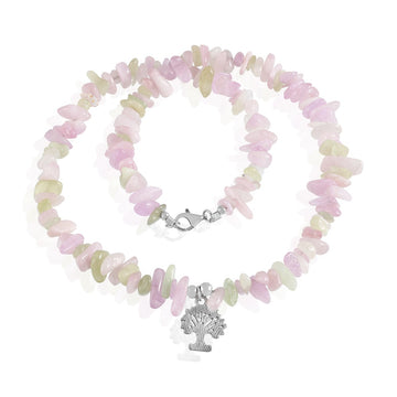 Kunzite Tree of Life Charm Silver Necklace