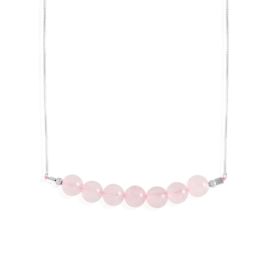 Rose Quartz Silver Bolo Chain Necklace