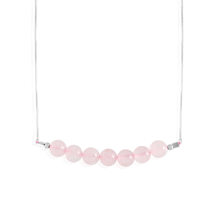 Rose Quartz Silver Bolo Chain Necklace