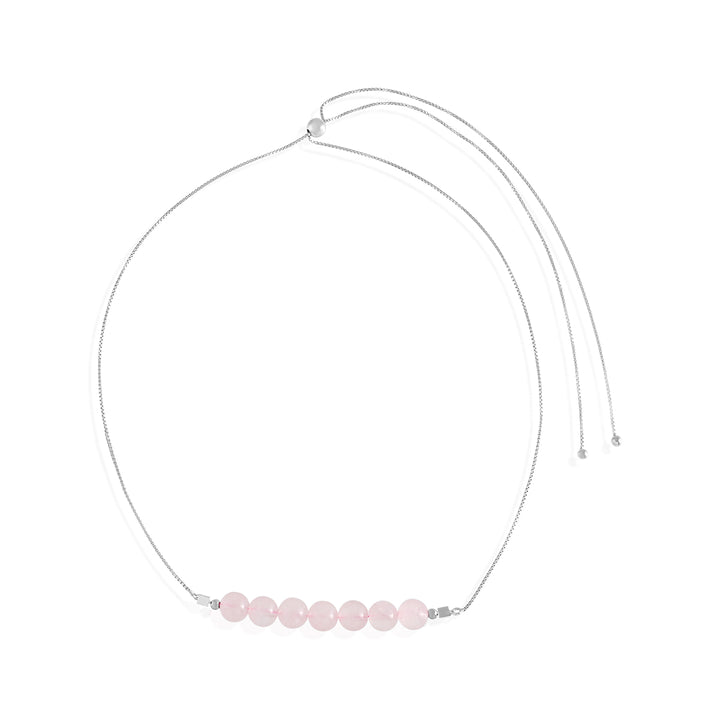 Rose Quartz Silver Bolo Chain Necklace