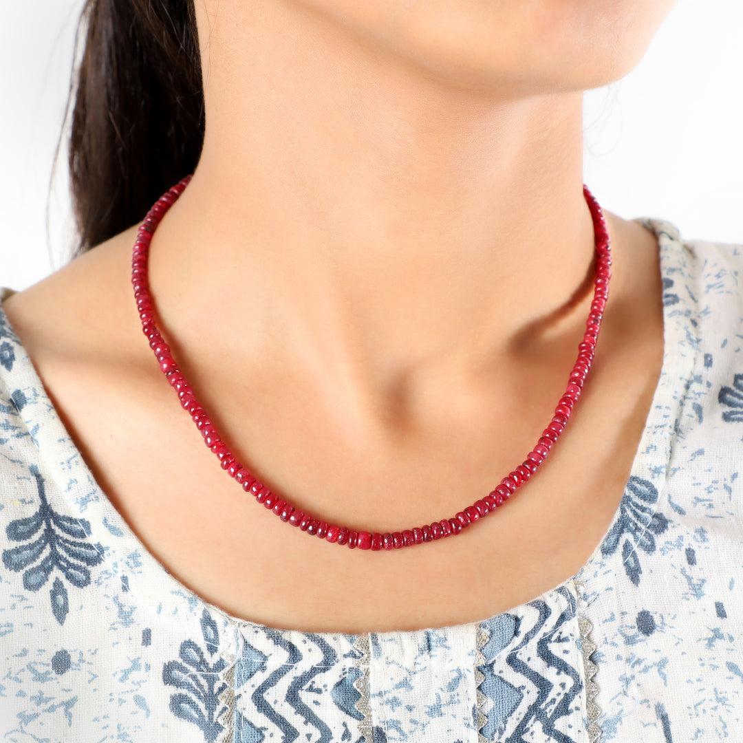 Natural Ruby Gemstone Beads Handmade Silver Necklace for an elegant look