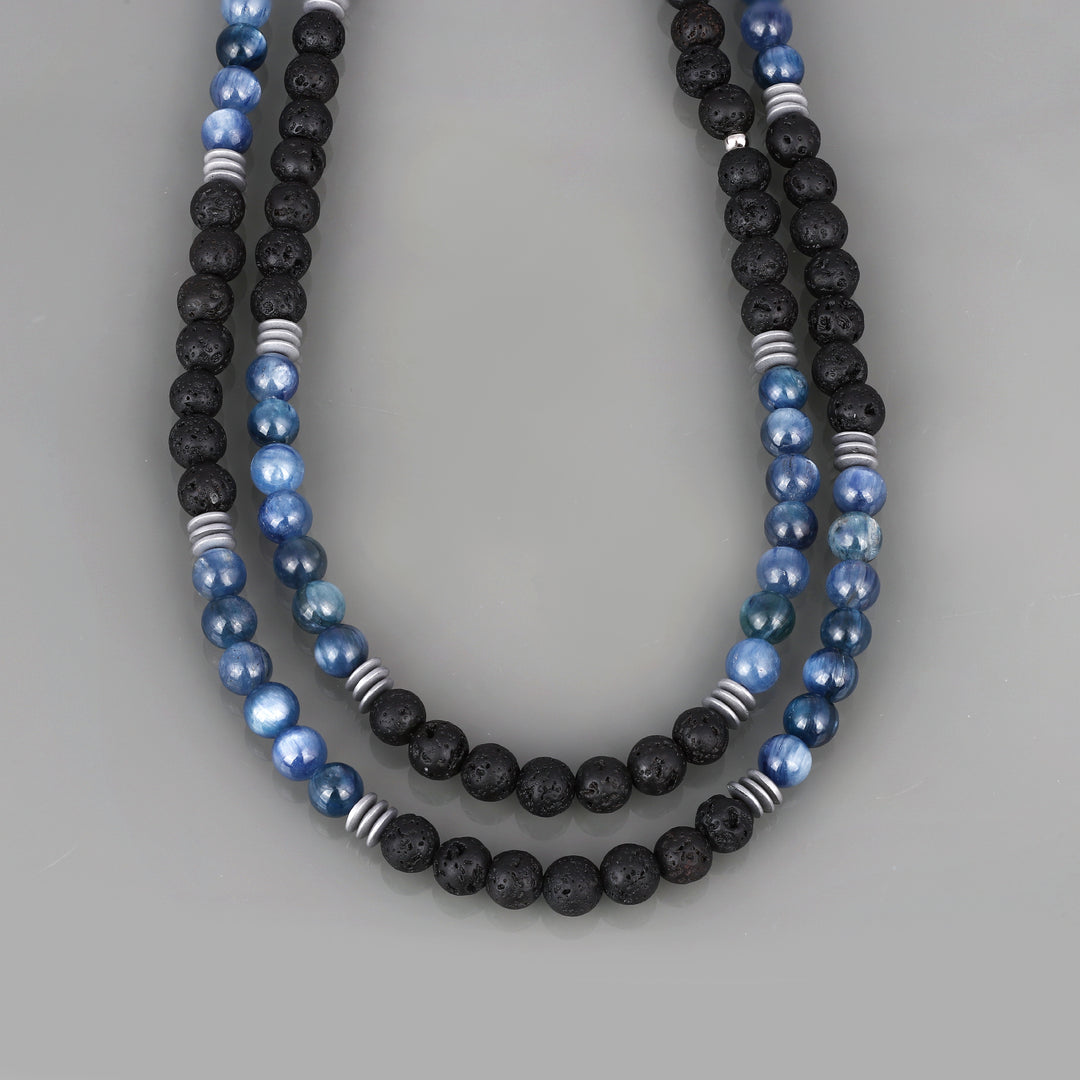 Kyanite, Lava and Hematite Beads Necklace