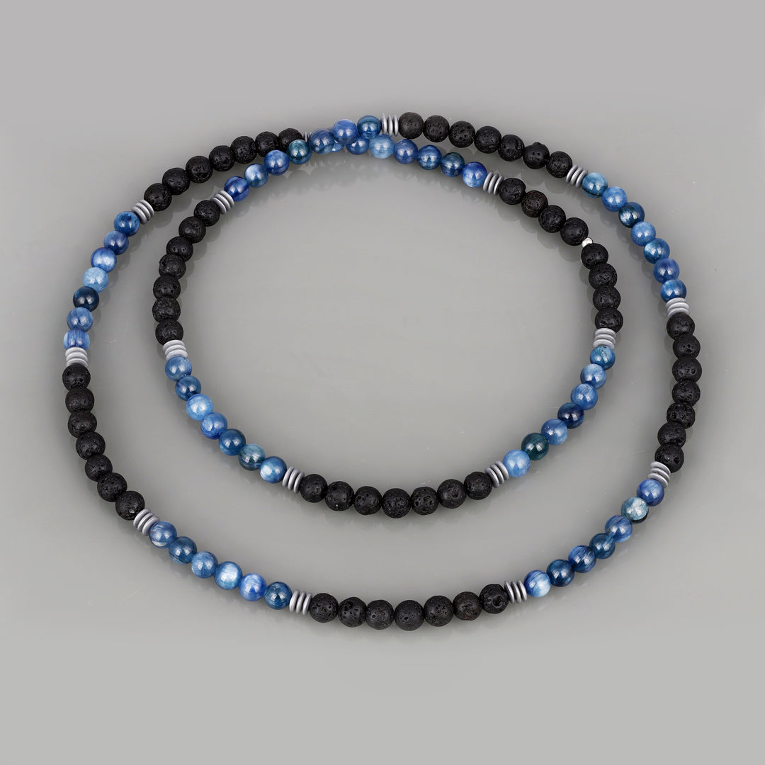 Kyanite, Lava and Hematite Beads Necklace