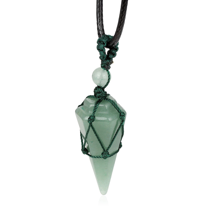 Aventurine Pendulum Pendant Macrame Wrapped Necklace