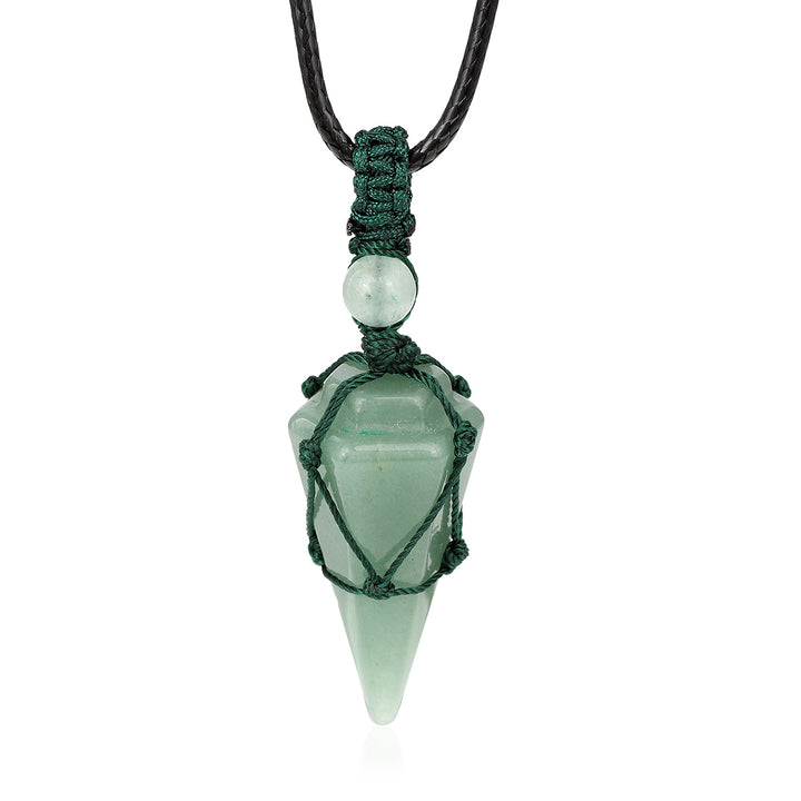 Aventurine Pendulum Pendant Macrame Wrapped Necklace