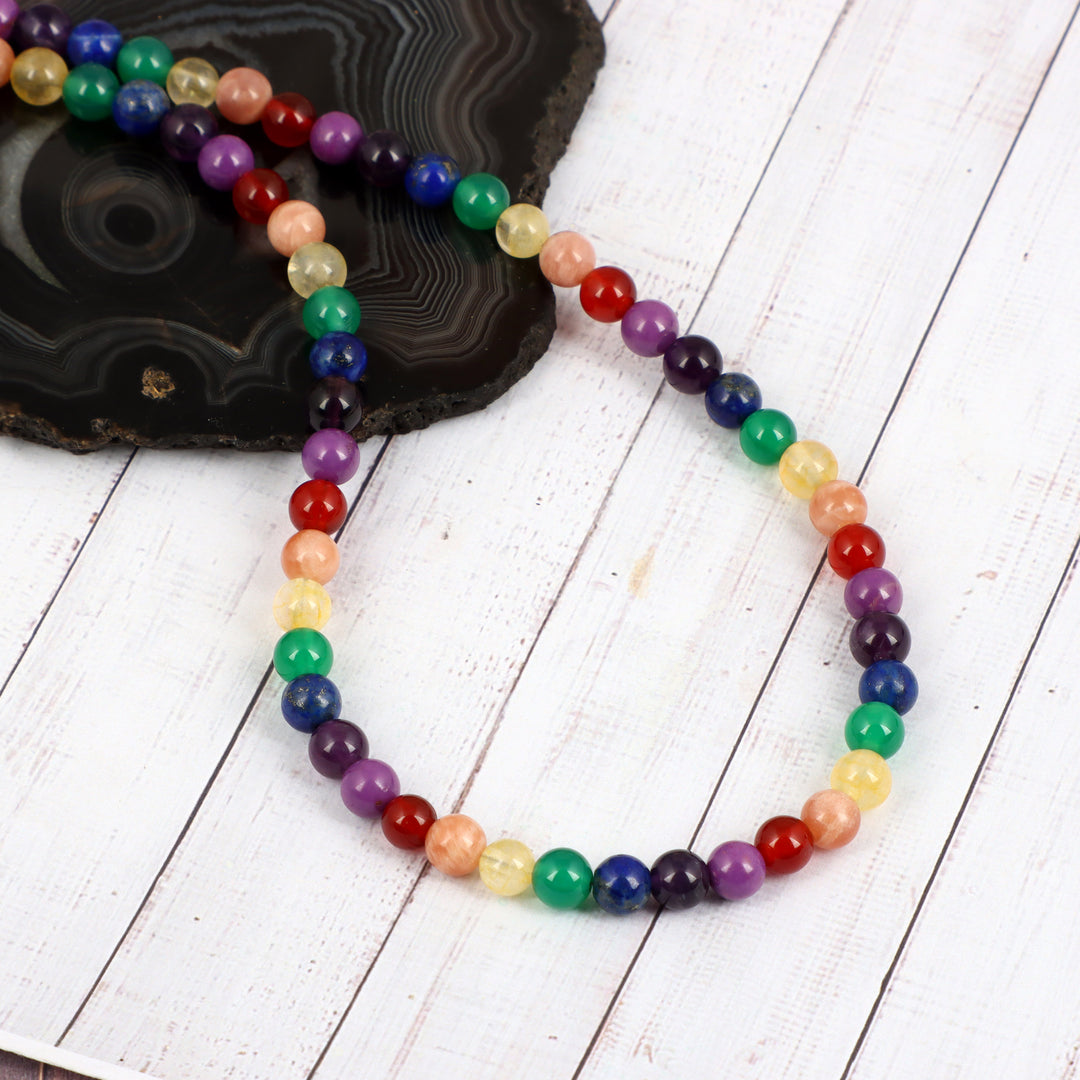 7 Chakra Gemstone Beads Silver Necklace