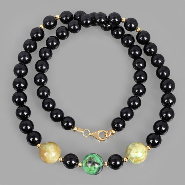 Black Tourmaline and Variscite Silver Necklace