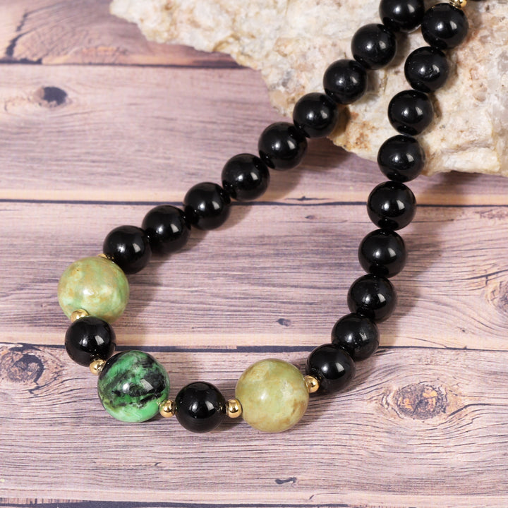 Black Tourmaline and Variscite Silver Necklace