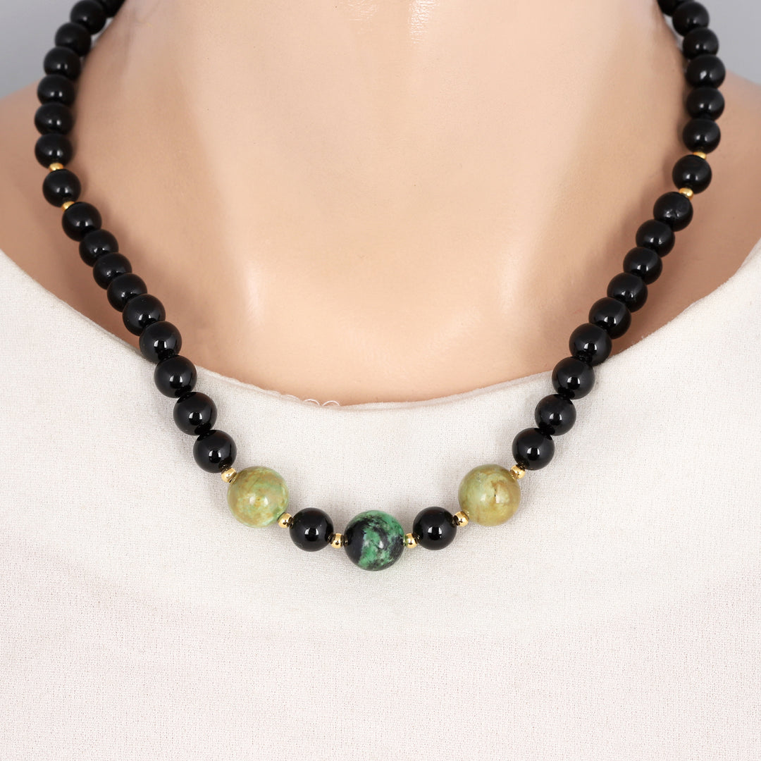 Black Tourmaline and Variscite Silver Necklace