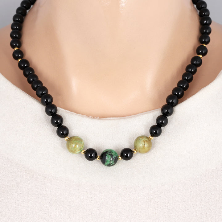 Black Tourmaline and Variscite Silver Necklace