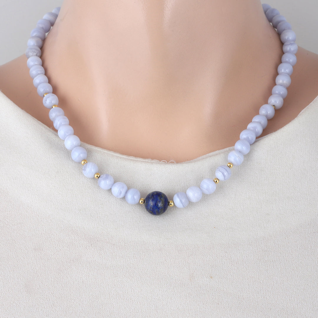 Blue Lace Agate and Lapis Lazuli Choker Necklace