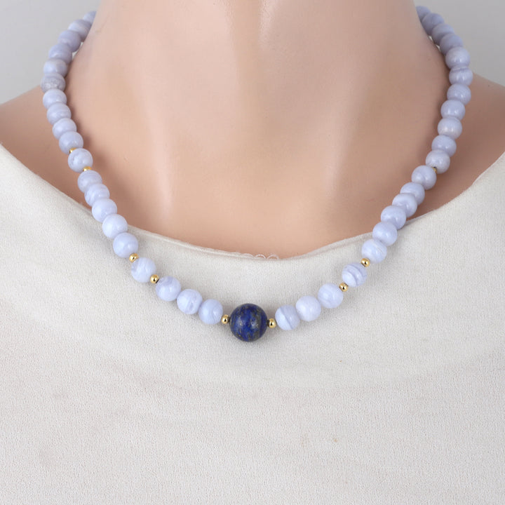 Blue Lace Agate and Lapis Lazuli Choker Necklace