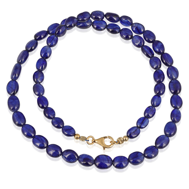 Blue Sapphire Oval Beads Silver Choker Necklace