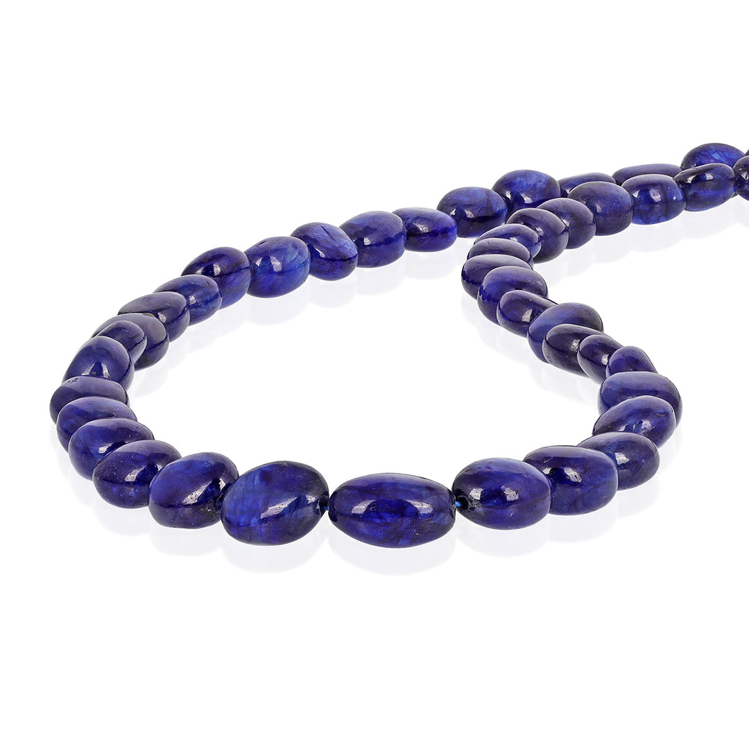 Blue Sapphire Oval Beads Silver Choker Necklace