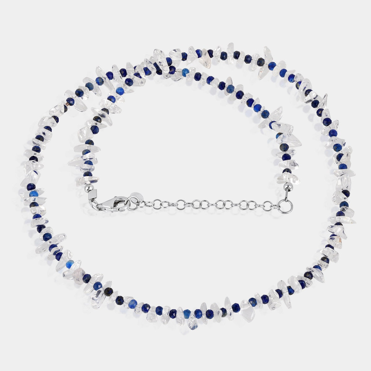 Handmade 925 silver necklace with crystal quartz and lapis lazuli gemstone beads