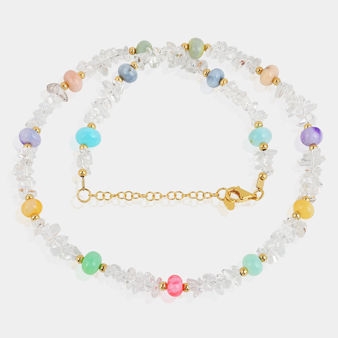 Crystal Quartz and Multicolor Opal Silver Necklace