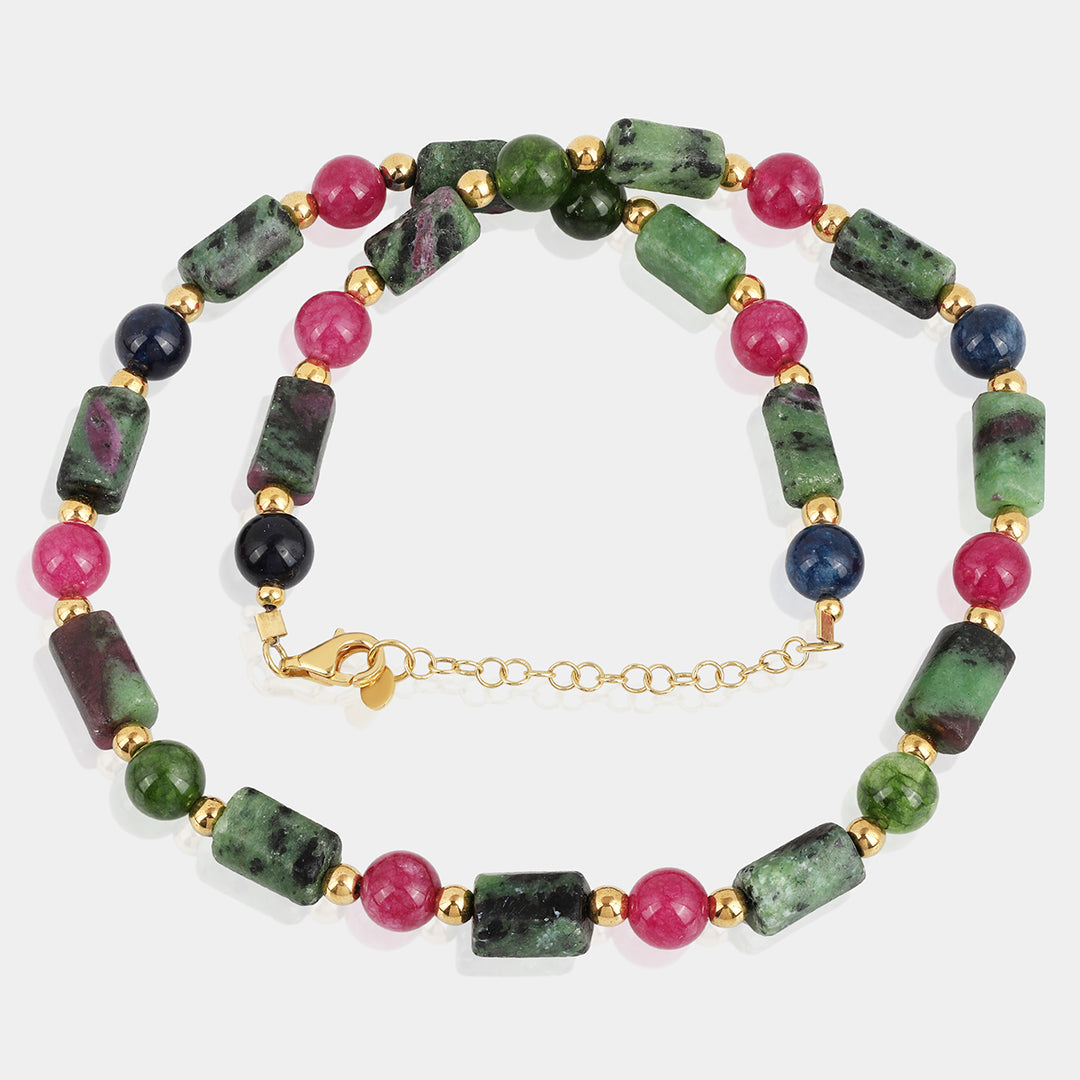 Ruby Zoisite and Tourmaline Quartz Silver Necklace