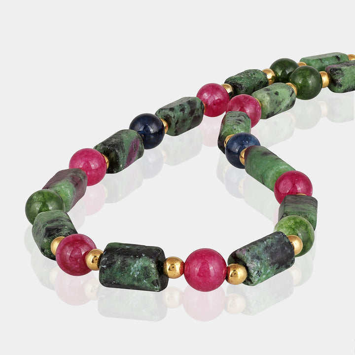 Ruby Zoisite and Tourmaline Quartz Silver Necklace