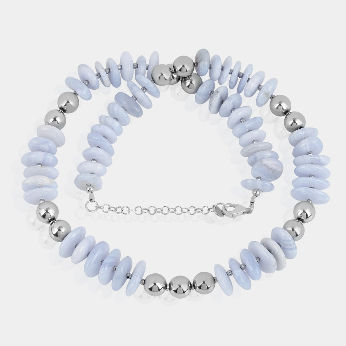 Natural Blue Lace Agate and Hematite Gemstone Necklace