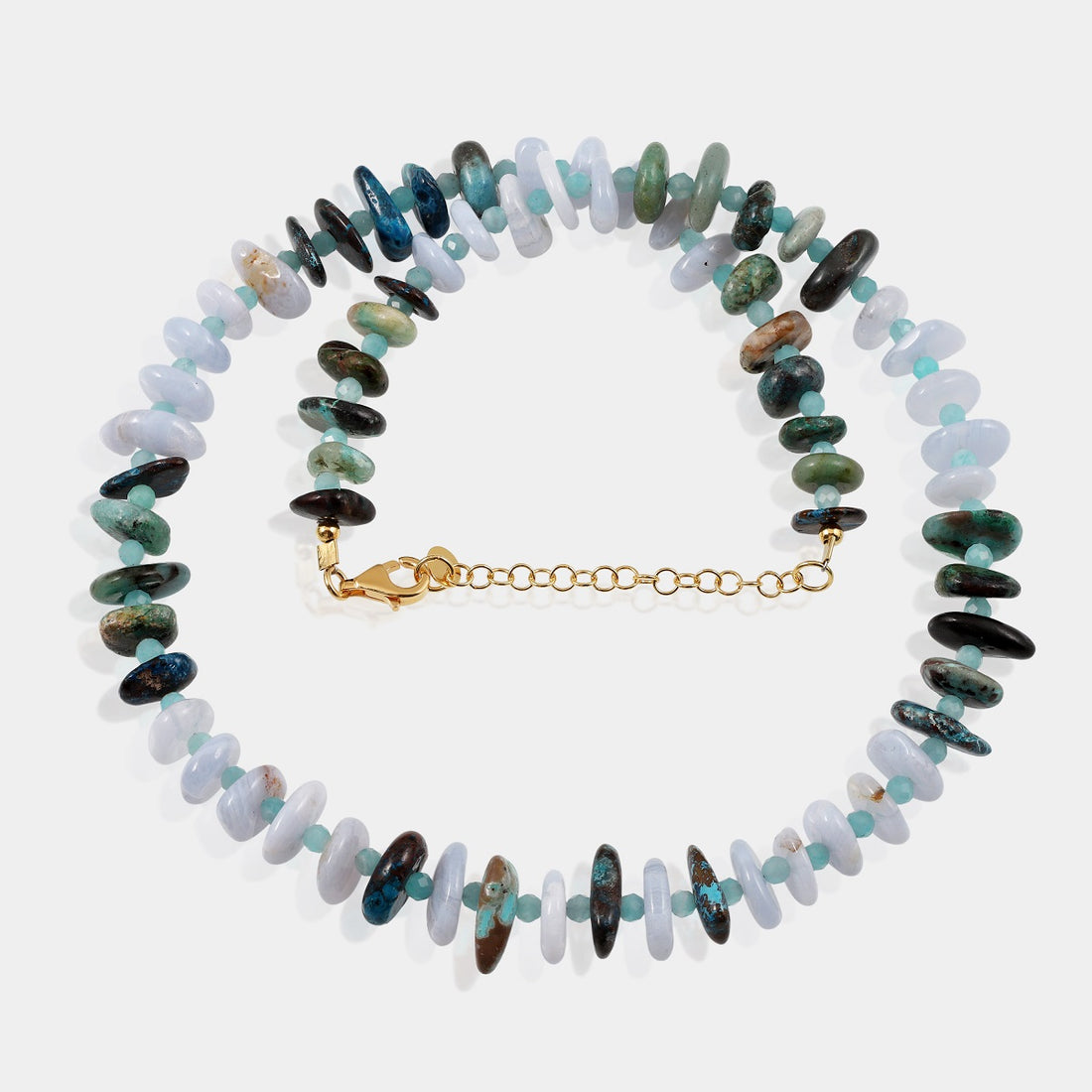 Blue Lace Agate, Chrysocolla and Amazonite Silver Necklace