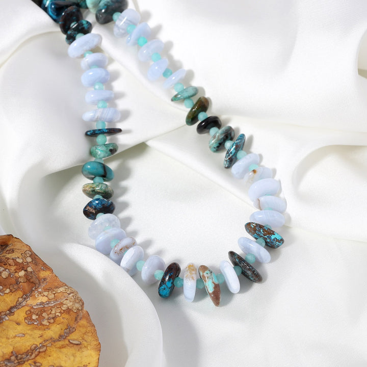 Blue Lace Agate, Chrysocolla and Amazonite Silver Necklace