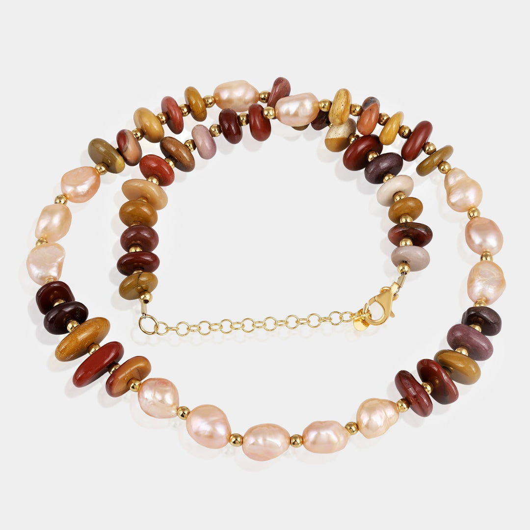 Mookaite, Pearl and Hematite Silver Necklace