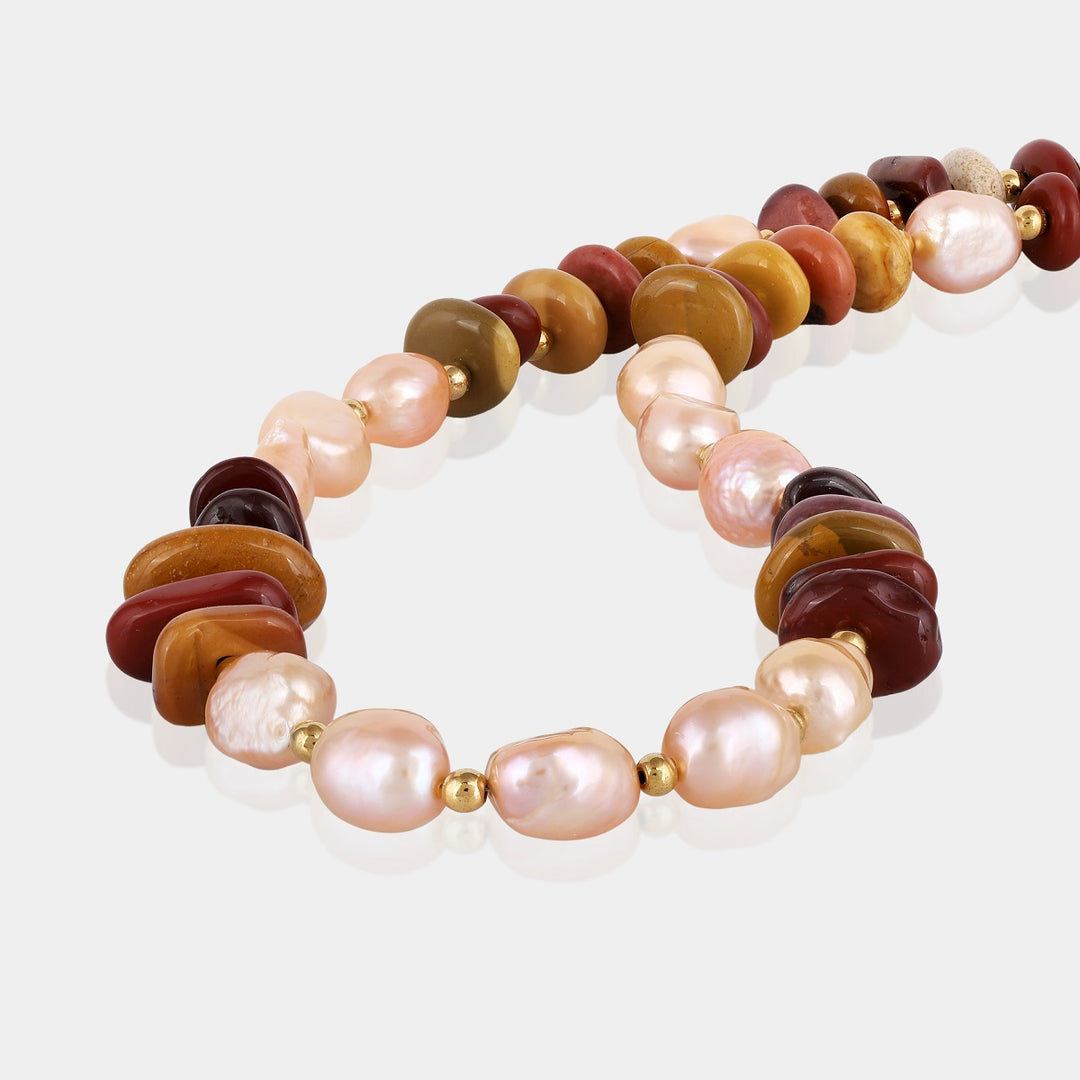 Mookaite, Pearl and Hematite Silver Necklace