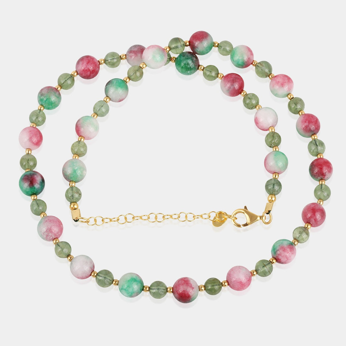 Handmade 925 silver necklace adorned with Strawberry Quartz, Green Apatite, and Hematite gemstone beads