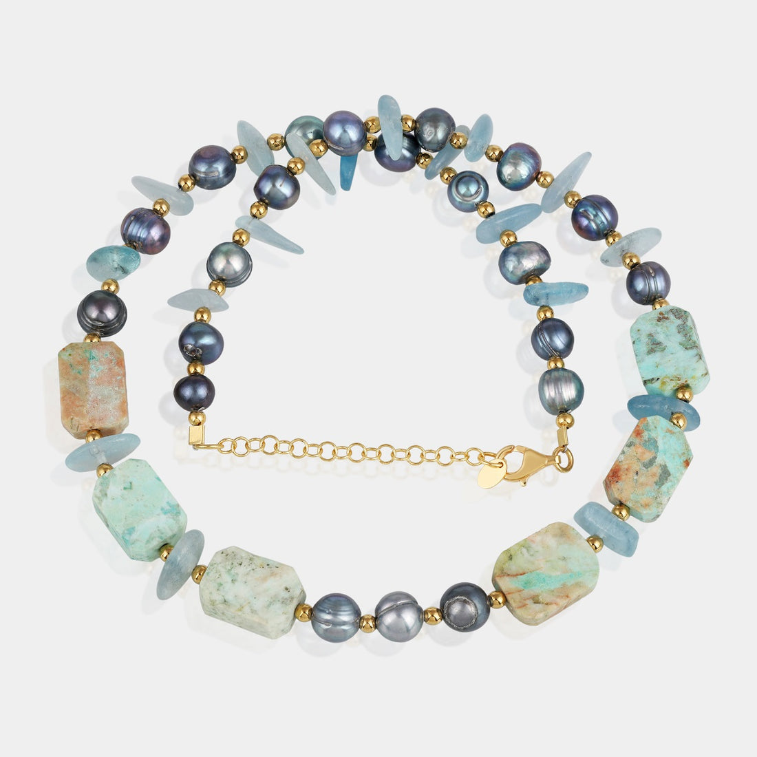 Handmade 925 Silver Necklace with Aquamarine Gemstone Beads