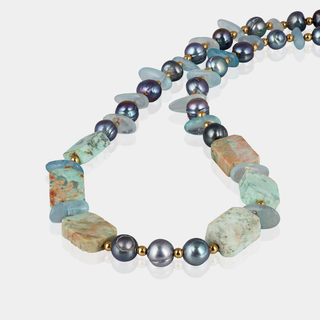 Handmade 925 Silver Necklace with Aquamarine Gemstone Beads