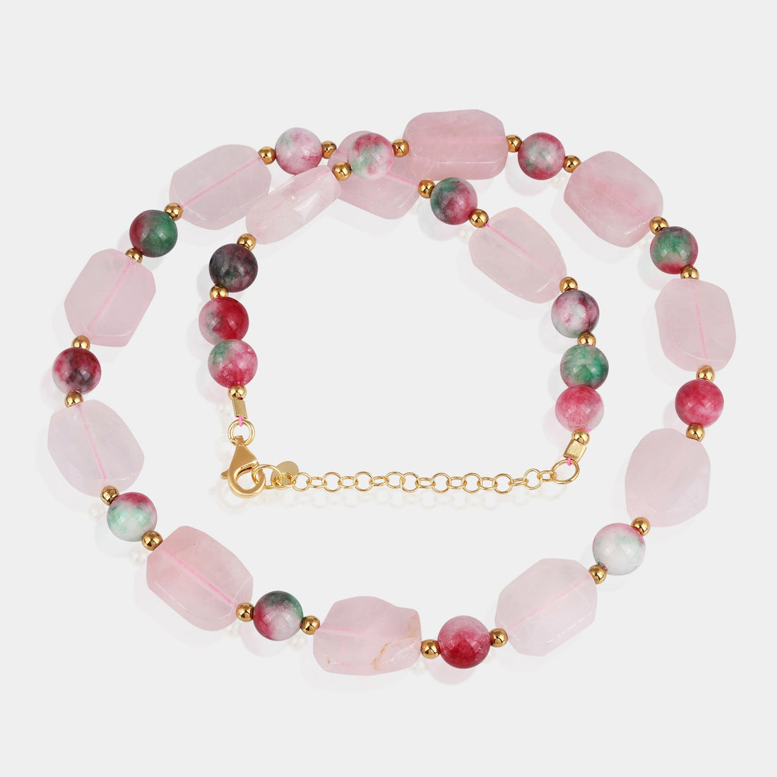 Natural Gemstone Jewelry with Rose Quartz, Strawberry Dyed Quartz, and Hematite