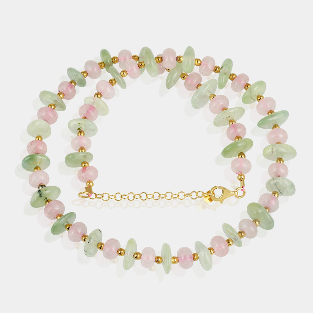 Prehnite, Rose Quartz and Hematite Silver Necklace