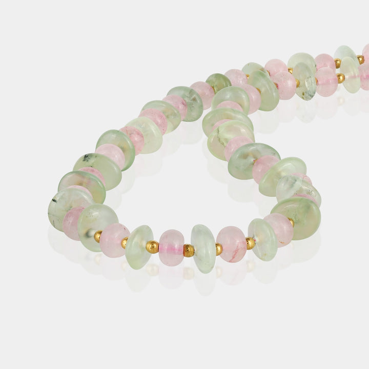 Prehnite, Rose Quartz and Hematite Silver Necklace