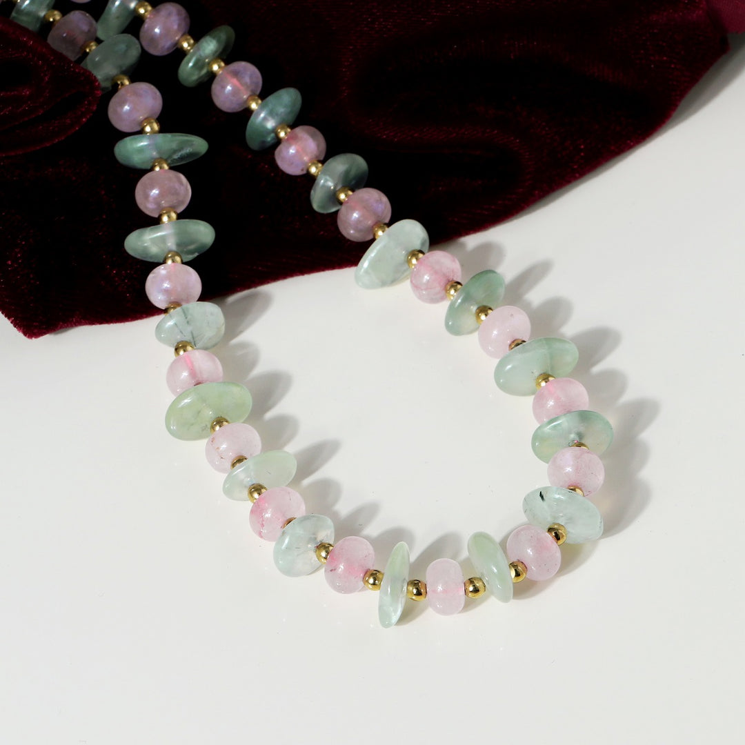 Prehnite, Rose Quartz and Hematite Silver Necklace